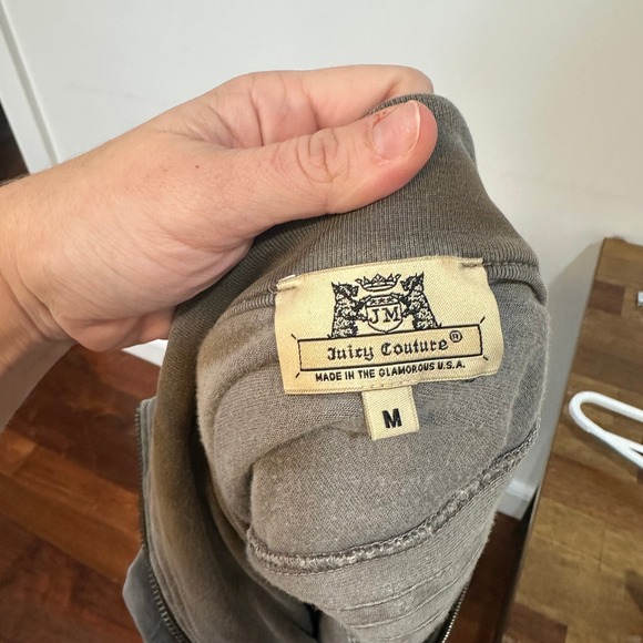 Juicy Couture Vintage Track Jacket Medium Made USA Gray Velour Y2K Zip Up - Picture 2 of 8